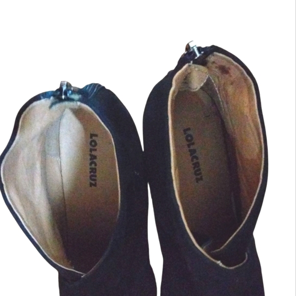 NEW Lolacruz Lure Black Suede Ankle Boots Platform Heeled Booties Size 7 - Picture 5 of 11